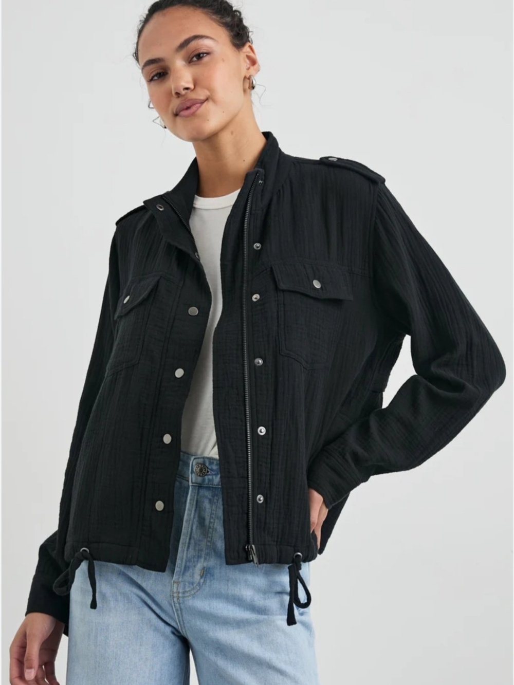 Rails Black Utility Jacket with Snap Front